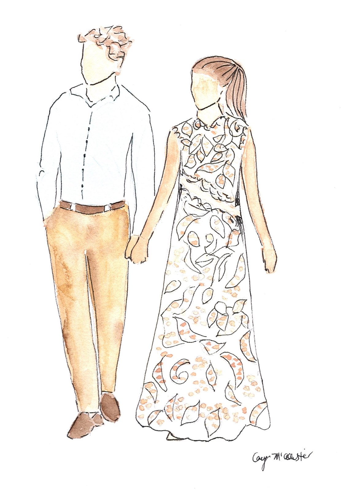 Engaged Couple — Watercolor & ink