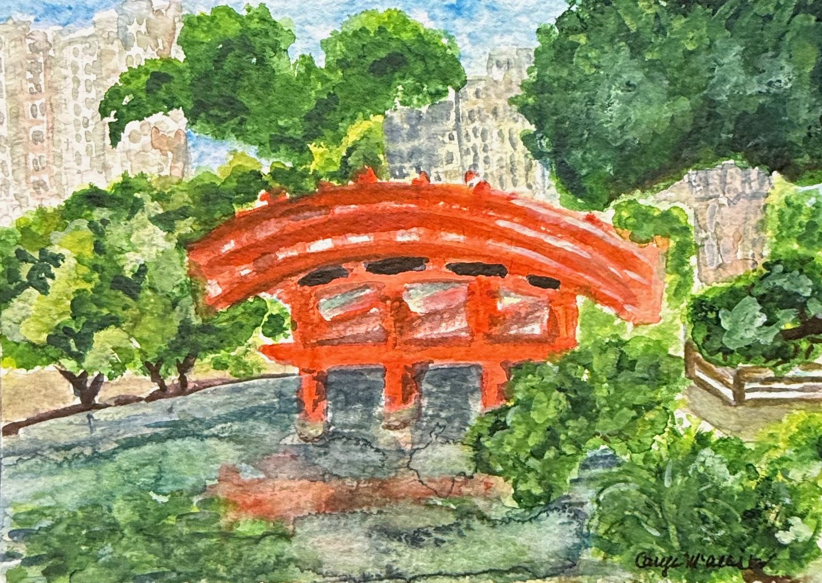 The Red Bridge — Watercolor